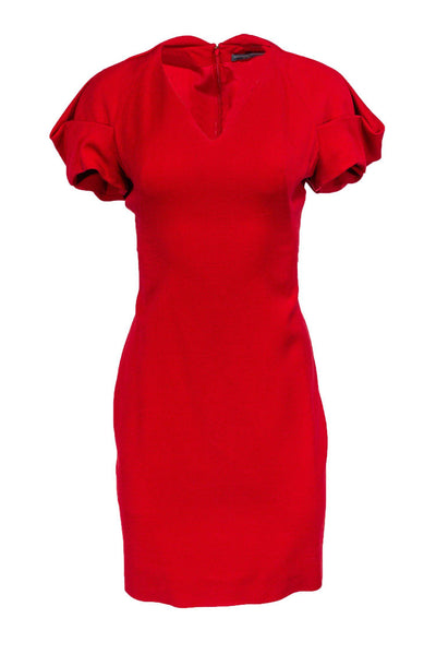 Current Boutique-Alexander McQueen - Red Wool Puffed Sleeve Cocktail Dress Sz 10