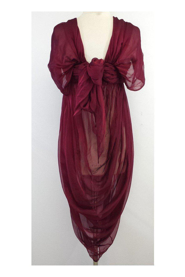 Current Boutique-Alexander McQueen - Wine Silk Gathered Dress Sz 4
