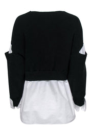 Current Boutique-Alexander Wang - Black Cropped Ribbed Sweater w/ Attached White Blouse Sz M