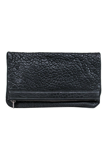 Current Boutique-Alexander Wang - Black Large Pebbled Leather Fold Over Clutch
