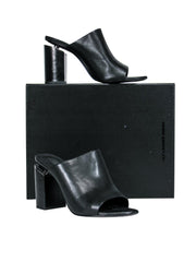 Current Boutique-Alexander Wang - Black Leather Block Heeled Mules Sz 9