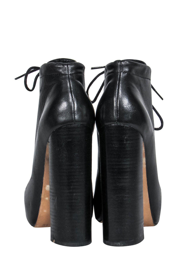 Current Boutique-Alexander Wang - Black Leather High Heeled Tied Platform Booties Sz 6