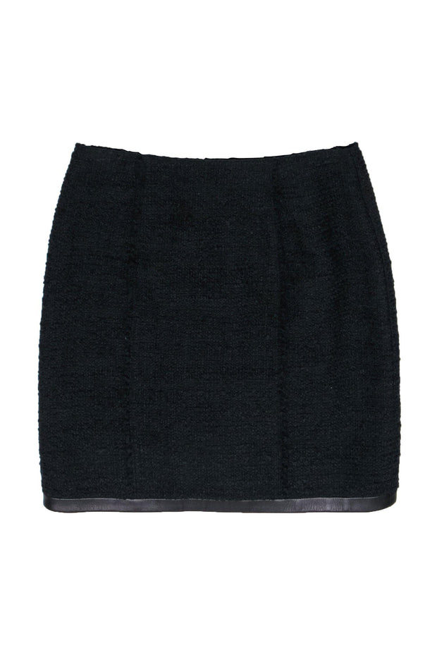 Current Boutique-Alexander Wang - Black Mini Tweed Skirt w/ Leather Trim Sz 2