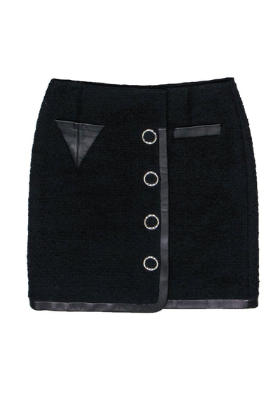 Current Boutique-Alexander Wang - Black Mini Tweed Skirt w/ Leather Trim Sz 2