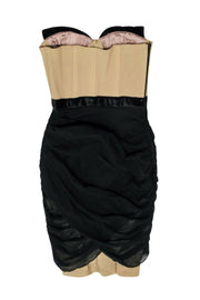 Current Boutique-Alexander Wang - Black & Nude Ruched Fitted Dress w/ Bustier-Style Top Sz 0