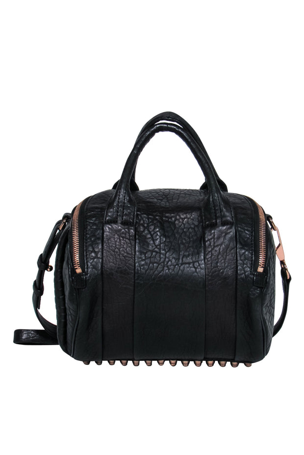Current Boutique-Alexander Wang - Black Pebbled Leather Convertible Satchel w/ Studded Hardware