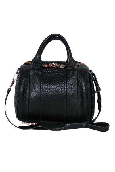 Current Boutique-Alexander Wang - Black Pebbled Leather Convertible Satchel w/ Studded Hardware