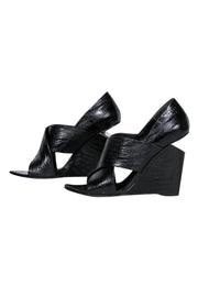Current Boutique-Alexander Wang - Black Reptile Embossed Wedges w/ Heel Cutout Sz 6.5