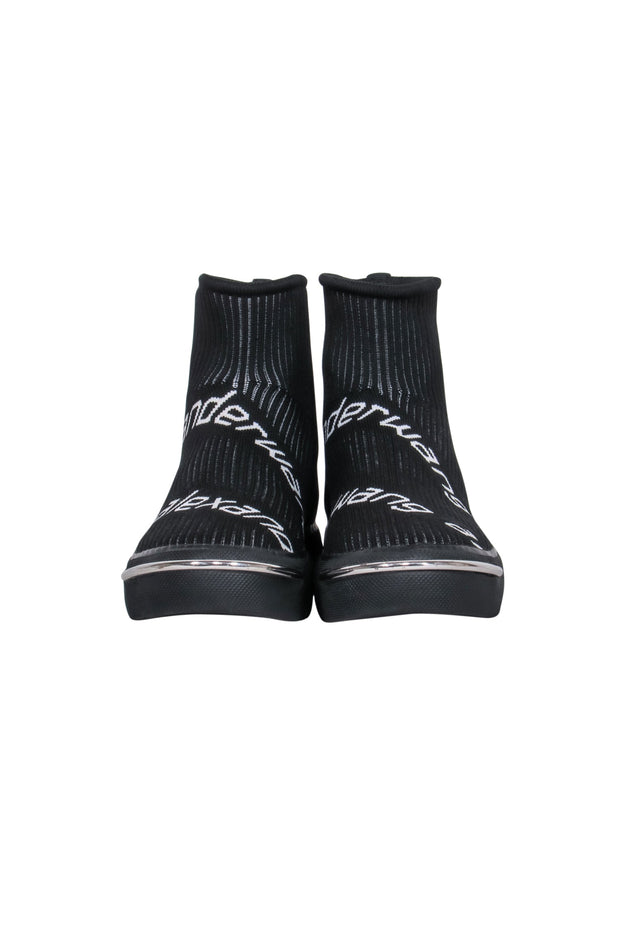 Current Boutique-Alexander Wang - Black Ribbed Knit Sock Sneaker w/ Logo Sz 7.0