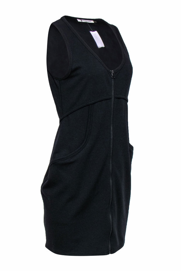 Current Boutique-Alexander Wang - Black Sleeveless Knit Bodycon Dress w/ Front Zipper Sz L