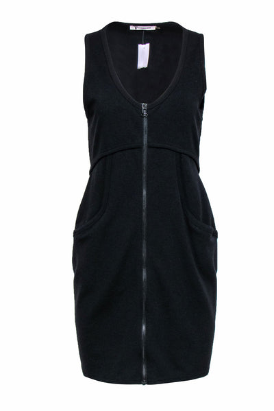 Current Boutique-Alexander Wang - Black Sleeveless Knit Bodycon Dress w/ Front Zipper Sz L