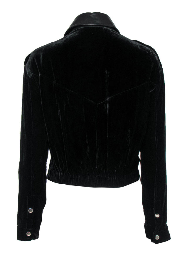 Current Boutique-Alexander Wang - Black Velvet Zip-Up Moto-Style Jacket w/ Leather Collar Sz 2