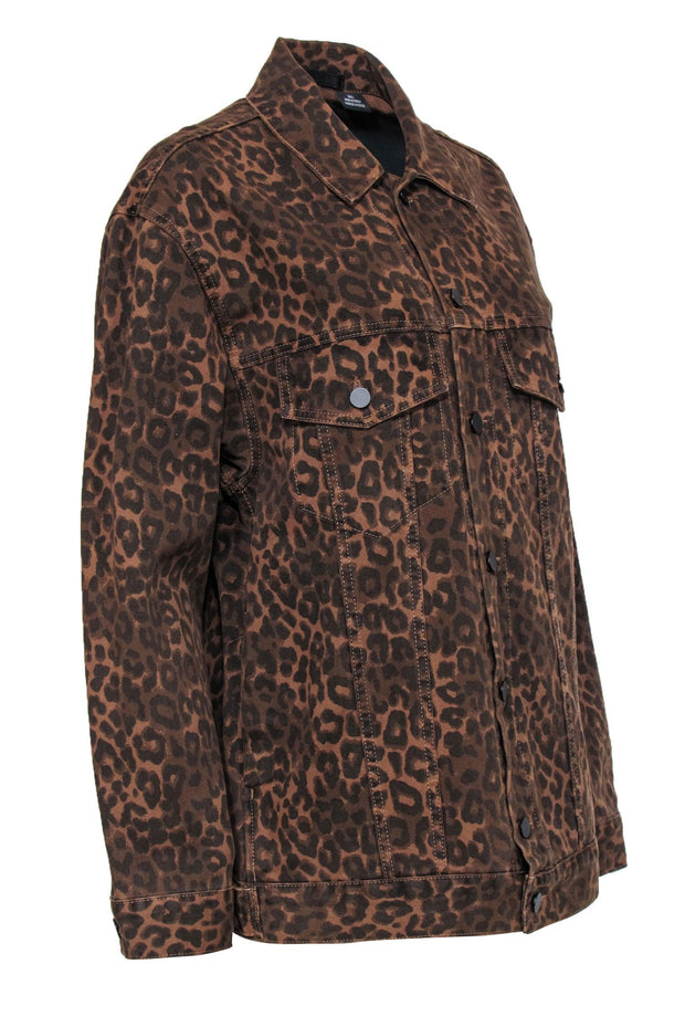 Current Boutique-Alexander Wang - Brown Leopard Print Button-Up Denim Jacket Sz L