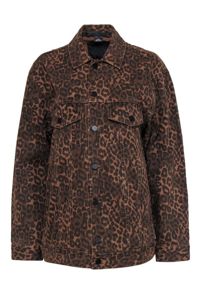 Current Boutique-Alexander Wang - Brown Leopard Print Button-Up Denim Jacket Sz L