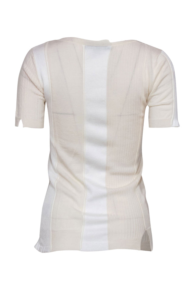 Current Boutique-Alexander Wang - Cream & White Paneled Knit Short Sleeve Tee Sz M