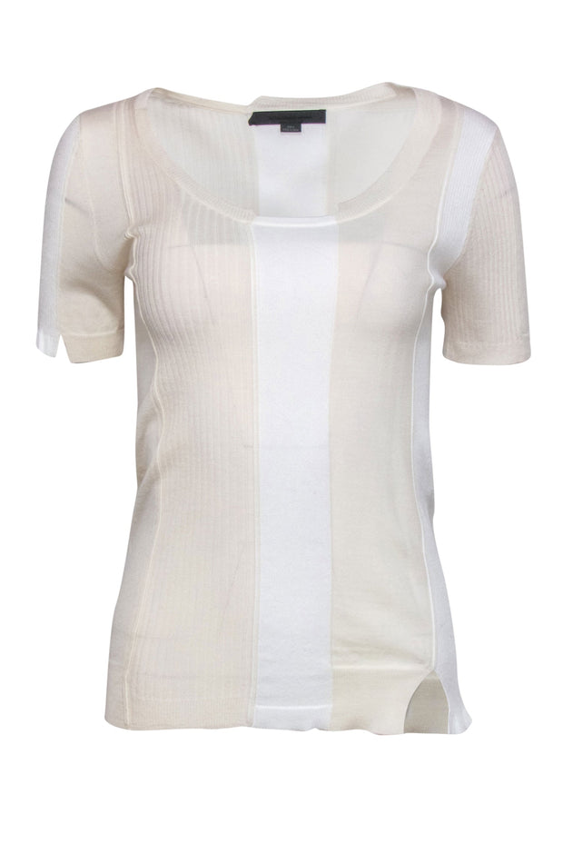 Current Boutique-Alexander Wang - Cream & White Paneled Knit Short Sleeve Tee Sz M