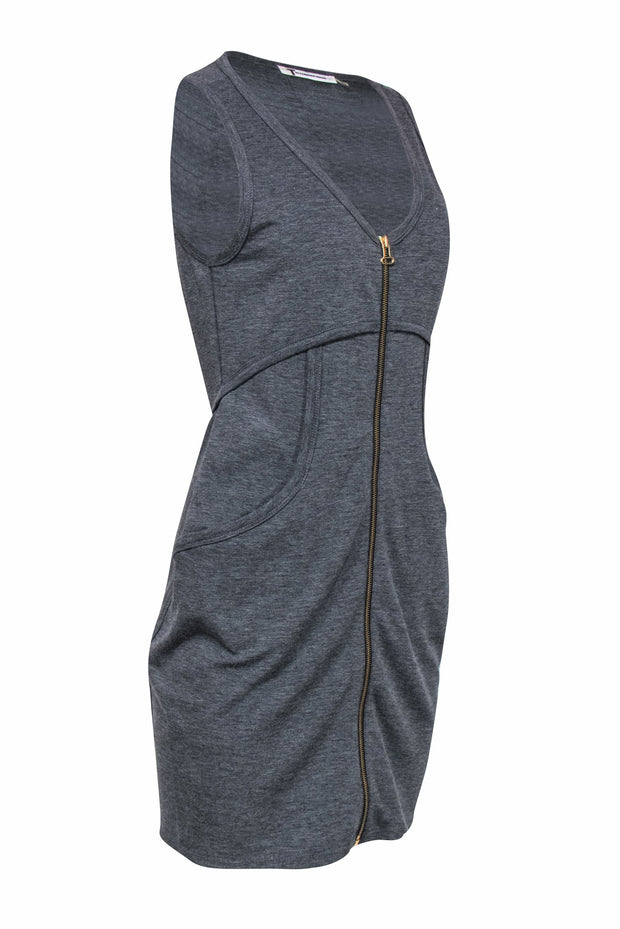 Current Boutique-Alexander Wang - Grey Sleeveless Knit Bodycon Dress w/ Front Zipper Sz L