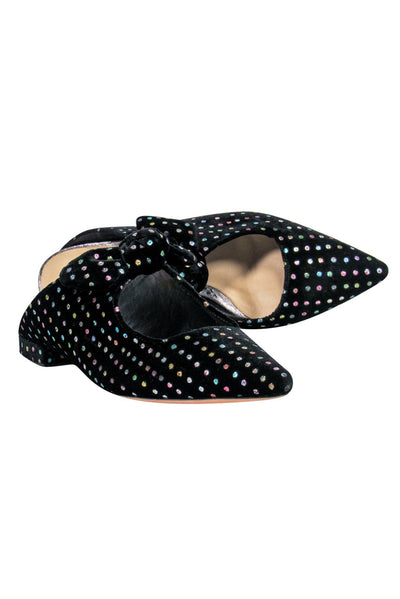Current Boutique-Alexandre Birman - Black & Multicolored Velvet Polka Dot Pointed Toe Mules w/ Bow Sz