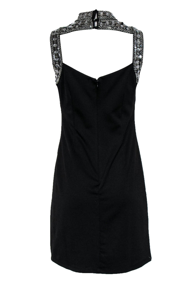 Current Boutique-Alexia Admor - Black Cutout Bodycon Dress w/ Silver Sequin & Beaded Top Sz 4