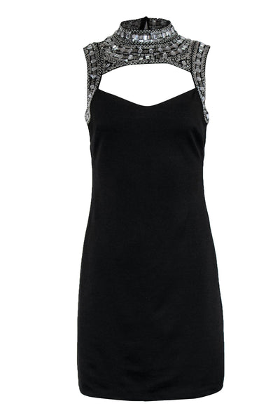 Current Boutique-Alexia Admor - Black Cutout Bodycon Dress w/ Silver Sequin & Beaded Top Sz 4