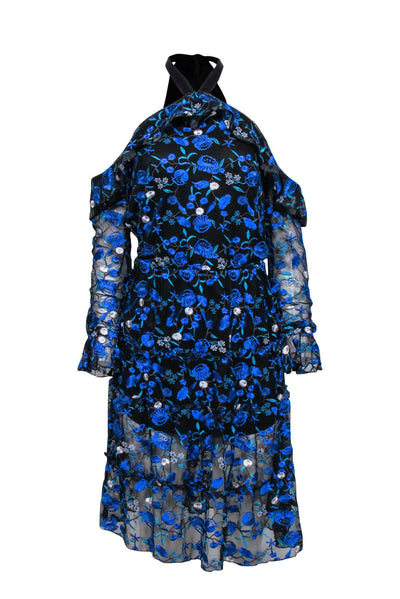 Current Boutique-Alexia Admor - Blue Floral Off-The-Shoulder Dress w/ Tie Halter Sz 4