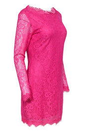 Current Boutique-Alexia Admor - Hot Pink Lace Long Sleeve Sheath Dress Sz M