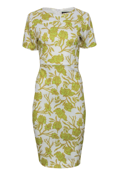 Current Boutique-Alexia Admor - White & Yellow Floral Short Sleeve Shift Dress Sz L