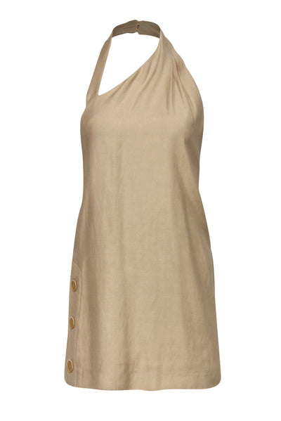 Current Boutique-Alexis - Beige Linen Blend Mini "Janell" Halter Dress Sz XS