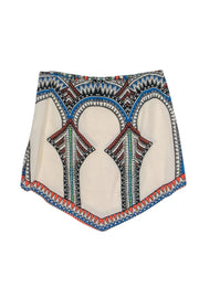 Current Boutique-Alexis - Beige, Orange & Blue Tribal Print Scarf Hem Miniskirt S M