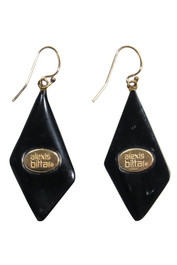 Current Boutique-Alexis Bittar - Black Lucite Teardrop Earrings w/ Gold Logo