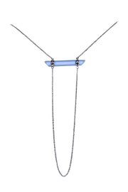 Current Boutique-Alexis Bittar - Long Silver Chain Necklace w/ Textured Light Blue Bar