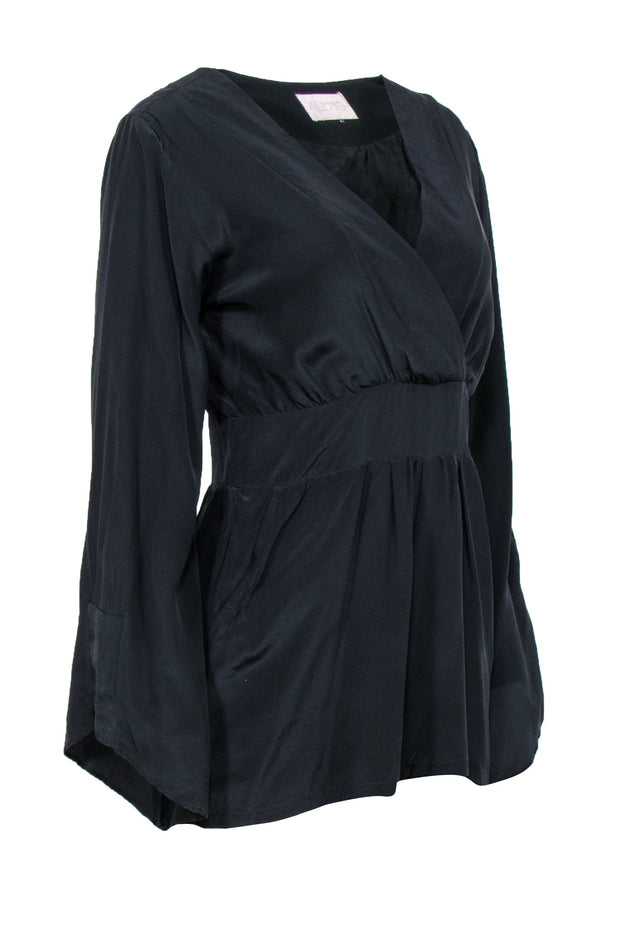 Current Boutique-Alexis - Black Silk Romper w/ Bell Sleeves Sz M