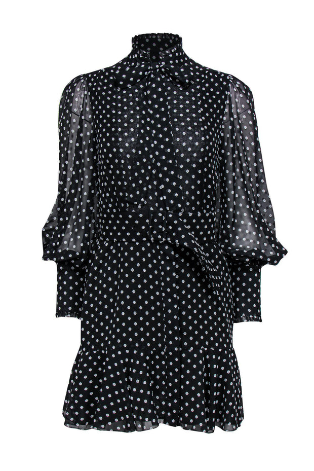 Current Boutique-Alexis - Black & White Embroidered Long Sleeve Button-Up A-Line Dress Sz XS