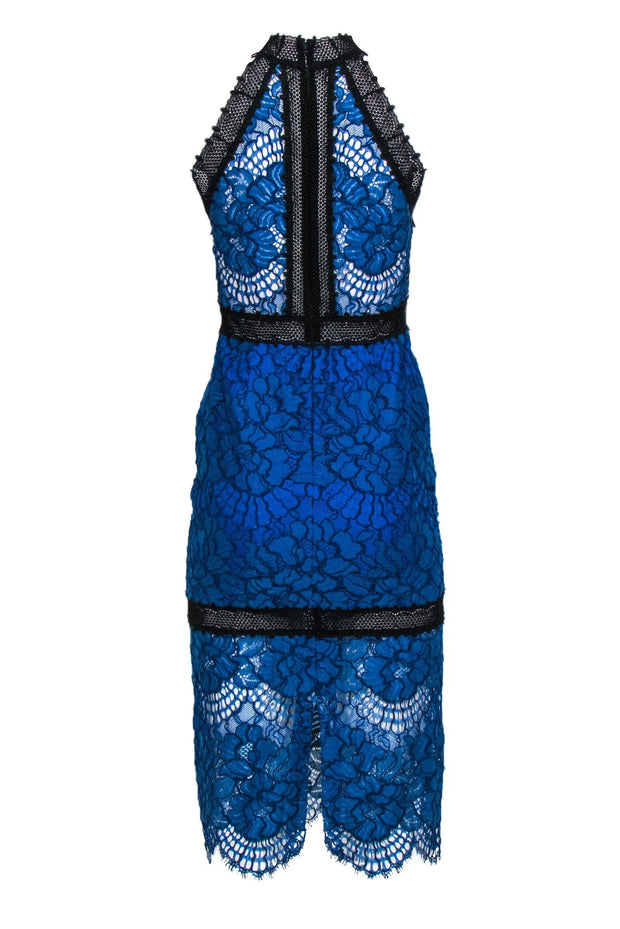 Current Boutique-Alexis - Blue & Black Lace Fitted Mock Neck Maxi Dress Sz S