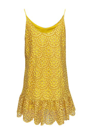 Current Boutique-Alexis - Bright Yellow Eyelet Lace Dress w/ Flounce Hem Sz S