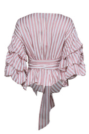 Current Boutique-Alexis - Copper & White Striped Wrap Top w/ Gathered Sleeves Sz M