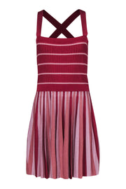 Current Boutique-Alexis - Red & Pink Striped Ribbed Knit Midi Dress Sz L