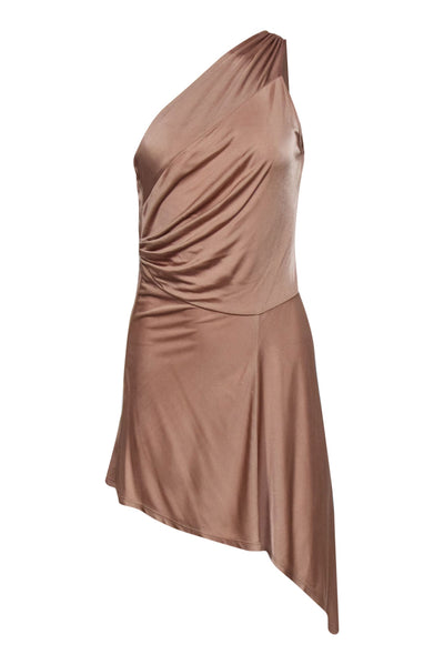 Current Boutique-Alexis - Tan One-Shoulder Asymmetric Hem Midi Dress Sz M
