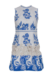 Current Boutique-Alexis - White & Blue Floral Embroidered Sleeveless Fit & Flare Dress Sz XS