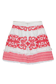 Current Boutique-Alexis - White & Red Embroidered Flare Skirt Sz XS