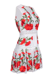 Current Boutique-Alexis - White, Red & Green Floral Embroidered Drop Waist Dress w/ Lace Trim Sz M