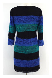 Current Boutique-Ali Ro - Black, Blue & Teal Striped Lace Dress Sz 6