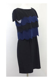 Current Boutique-Ali Ro - Black & Midnight Blue Scallop Trim Silk Dress Sz 8