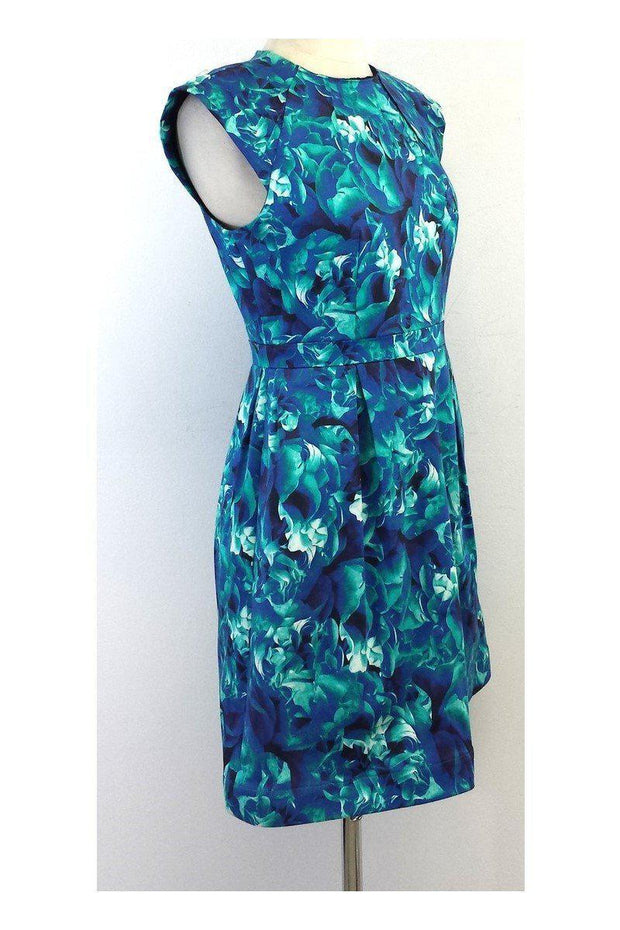 Current Boutique-Ali Ro - Blue & Green Floral Cotton Cap Sleeve Dress Sz 4