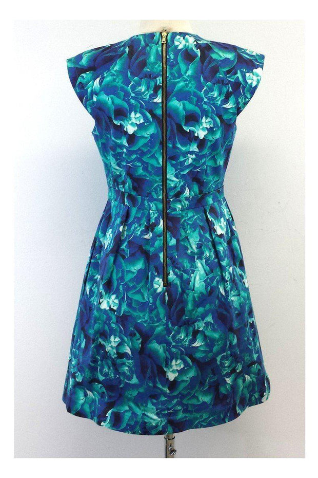 Current Boutique-Ali Ro - Blue & Green Floral Cotton Cap Sleeve Dress Sz 4