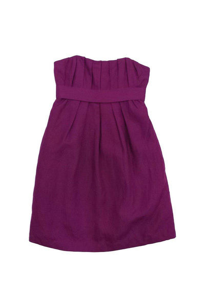 Current Boutique-Ali Ro - Magenta Pleated Silk & Linen Strapless Dress Sz 2