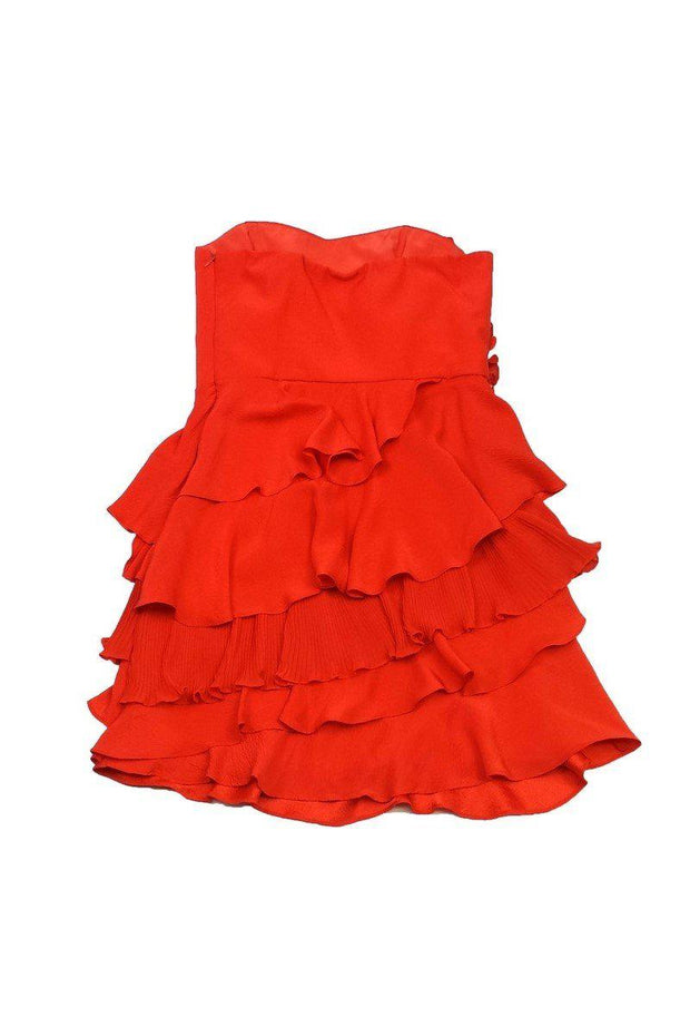 Current Boutique-Ali Ro - Orange Strapless Ruffle Silk Dress Sz 10