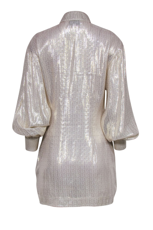 Current Boutique-Alice McCall - Metallic Gold Blend Long Sleeve Dress w/ Pearl Buttons Sz 6