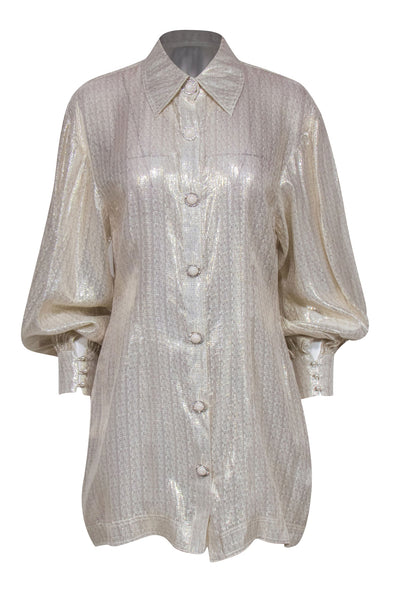 Current Boutique-Alice McCall - Metallic Gold Blend Long Sleeve Dress w/ Pearl Buttons Sz 6