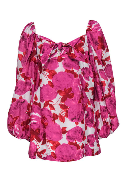 Current Boutique-Alice McCall - Pink, Red & White Floral Print Long Sleeve Shift Dress w/ Tie Sz 6